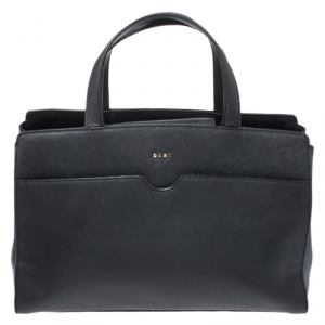 Pre Owned Dkny Black Leather Front Pocket Satchel