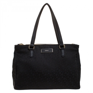Pre Owned Dkny Black Signature Canvas and Leather Double Zip Tote