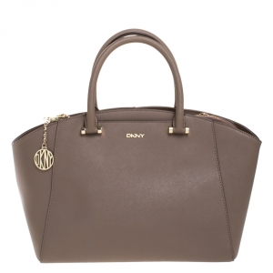 Pre Owned Dkny Taupe Leather Chelsea Top Zip Satchel