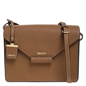 Pre Owned Dkny Brown Leather Flap Crossbody Bag
