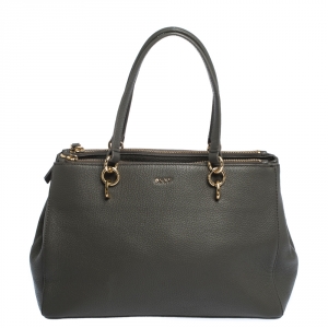 Pre Owned Dkny Grey Leather Double Zip Tote