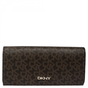 Pre Owned Dkny Brown Coated Canvas Continental Wallet