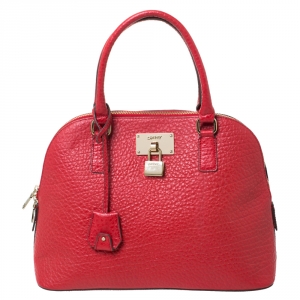 Pre Owned Dkny Red Grain Leather Padlock Dome Satchel