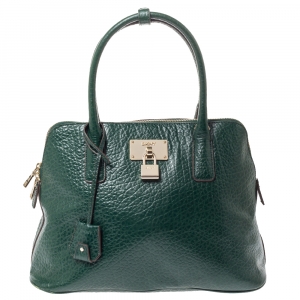 Pre Owned DKNY Green Grained Leather Padlock Satchel