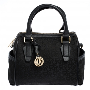 Pre Owned Dkny Black Canvas and Leather Side Pocket Satchel