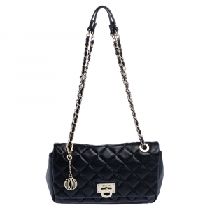 Pre Owned Dkny Black Quilted Leather Flap Shoulder Bag