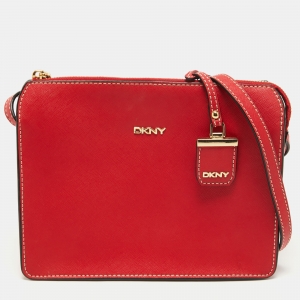 Dkny Red Saffiano Leather Bryant Zip Crossbody Bag