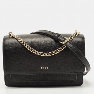 Pre Owned DKNY Black Leather Bryant Park Flap Crossbody Bag