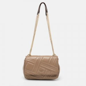Pre Owned DKNY Beige Quilted Leather Allen Flap Shoulder Bag