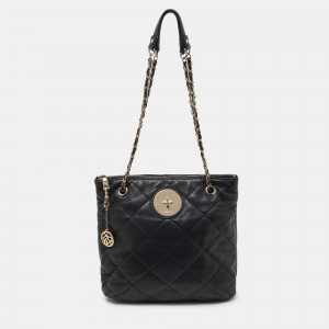 DKNY Black Quilted Leather Zip Shoulder Bag