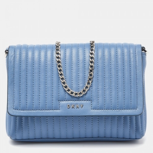 DKNY Blue Pinstripe Quilted Leather Small Gansevoort Flap Shoulder Bag