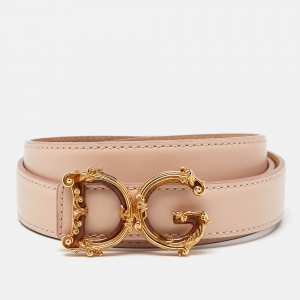 Dolce & Gabbana Pink Leather Baroque Logo Buckle Belt 100 CM