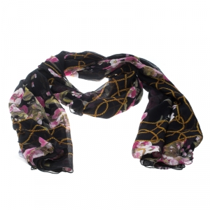 مملوكة مسبقًا وشاح دولتشي أند غابانا حرير شيفون مورد مطبوع مجعد