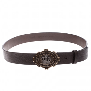 مملوكة مسبقًا حزام دولتشي أند غابانا إبزيم تاج جلد بني داكن 85سم