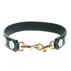 Pre Owned Dolce and Gabbana Black/White Leather Polka Dot Bag Strap