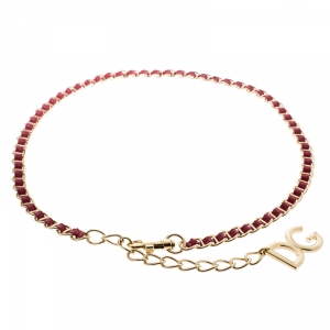 مملوكة مسبقًا  حزام د ولتشي أند غابانا بسلسلة ذهبية اللون وجلد مجدول أحمر 