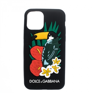 Pre Owned Dolce & Gabbana Black Toucan Print Rubber iPhone 11 Pro Case