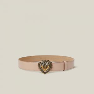 Pre Owned حزام دولتشي أند غابانا ديفوشن وردي مزخرف كريستال جلد رفيع 85 سم