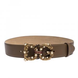 مملوكة مسبقًا Dolce & Gabbana Brown Leather DG Amore Logo Belt 80CM
