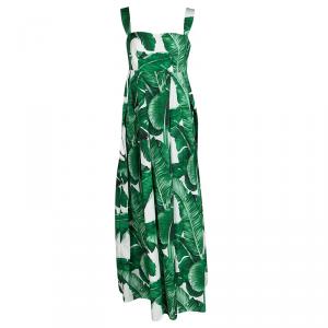 مملوكة مسبقًا Dolce And Gabbana White Palm Leaf Print Cotton Sleeveless Maxi Dress M