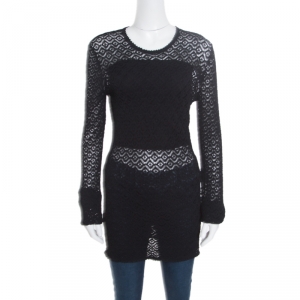 Pre Owned Dolce and Gabbana Black Perforated Knit Sweater L