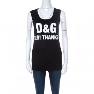 Pre Owned فيست دولتشي أند غابانا قطن أسود منقوش مطبوع بلا أكمام XS