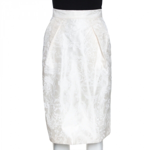 مملوكة مسبقًا تنورة دولتشي أند غابانا حرير مطبوع اورينتال كريمي M