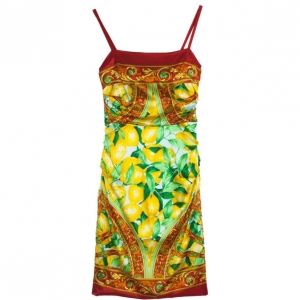 Pre Owned Dolce and Gabbana Leaf Print Cocktail Dress M