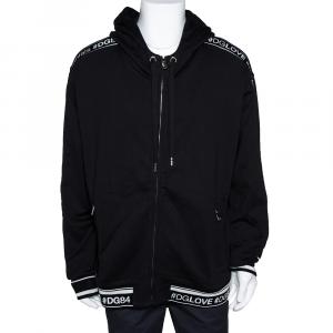 Pre Owned Dolce & Gabbana Black Jersey Zip-Up Hooded Sweatshirt IT 46