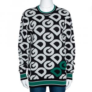 Pre Owned Dolce & Gabbana Multicolor DG Mania Print Wool Crew Neck Sweater IT 40
