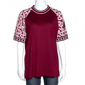 Dolce & Gabbana Bordeaux Jersey DG Mania Print Sleeved Crew Neck T Shirt IT 42