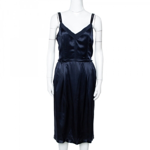 Pre Owned Dolce & Gabbana Navy Blue Silk Satin Sleeveless Dress L