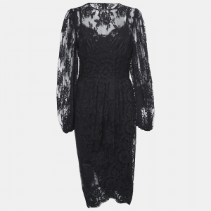 Pre Owned Dolce & Gabbana Black Lace Long Sleeve Dress M
