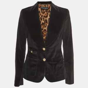 Pre Owned Dolce & Gabbana Black Velvet Single Breasted Blazer M