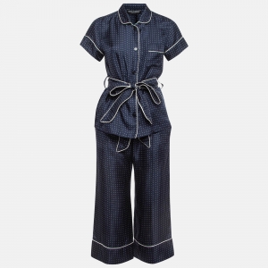 مملوكة مسبقًا Dolce & Gabbana Navy Blue Polka Dots Silk Shirt and Pants Set S