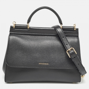 Pre Owned Dolce & Gabbana Black Leather Large Soft Miss Sicily Top Handle Bag