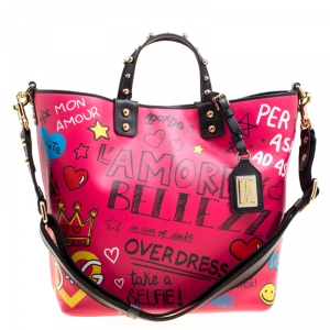 مملوكة مسبقًا Dolce and Gabbana Pink Leather Beatrice Graffiti Shopper