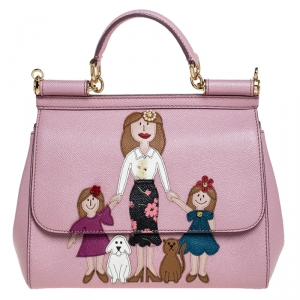 Pre Owned Dolce & Gabbana Pink Leather Medium Viva La Mamma Miss Sicily Bag