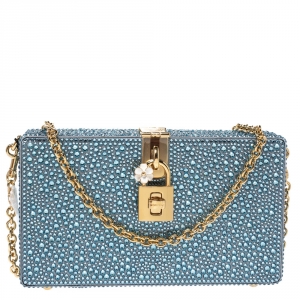 مملوكة مسبقًا Dolce & Gabbana Powder Blue Crystal Embellished Satin Box Bag
