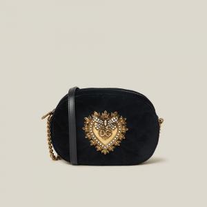 Pre Owned Dolce & Gabbana Black Devotion Embellished Velvet Camera Bag