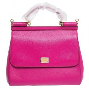 Pre Owned Dolce & Gabbana Fuchsia Leather Miss Sicily Bag