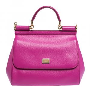 Pre Owned Dolce & Gabbana Pink Leather Medium Miss Sicily Bag
