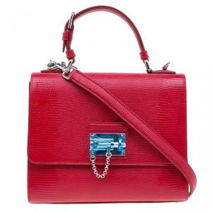مملوكة مسبقًا Dolce and Gabbana Red Lizard Embossed Leather Medium Miss Monica Top Handle Bag