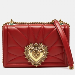 Pre Owned Dolce & Gabbana Red Quilted Leather Medium Devotion Shoulder Bag