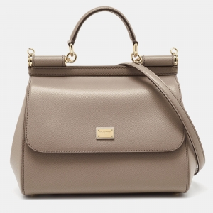 Pre Owned Dolce & Gabbana Beige Leather Medium Miss Sicily Top Handle Bag