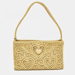 Pre Owned Dolce & Gabbana Gold Lurex Fabric Cordonetto Shoulder Bag
