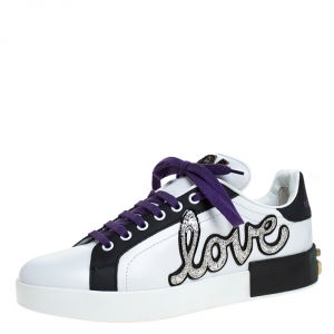 Pre Owned Dolce and Gabbana White Leather I'm in Love Low Top Sneakers Size 40