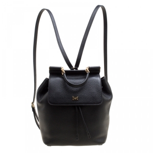 Dolce and Gabbana Black Leather Sicily Backpack