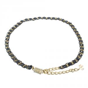 Pre Owned Dolce and Gabbana Navy Blue Braided Leather Gold Tone Chain Belt