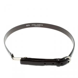 Pre Owned Dolce and Gabbana Dark Brown Glossy Leather Skinny Belt 85cm